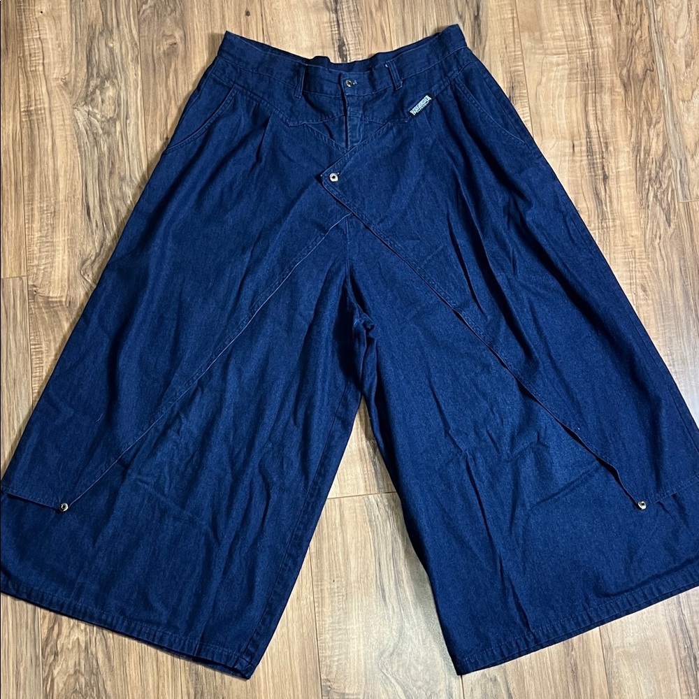 Vintage Rough Rider Navy Wide-Leg Culottes with Unique Wrap Style Front Pants 18